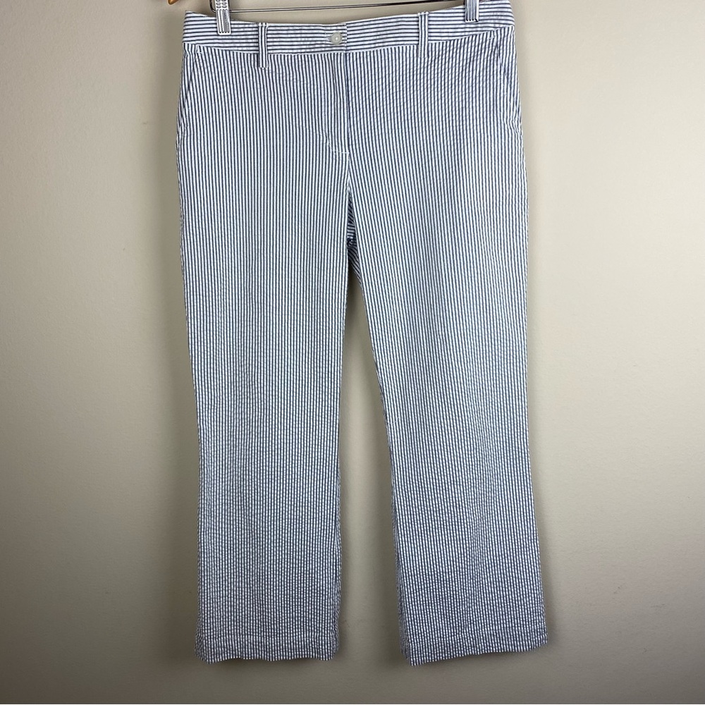 Gray And White Stripe Seersucker Textured Wide Leg Pants Size 12